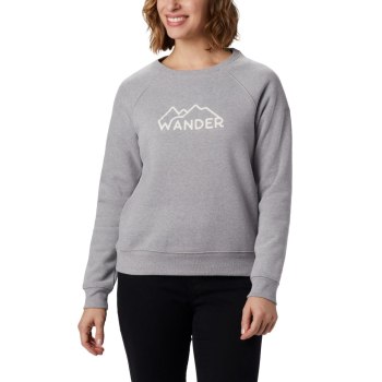 Columbia Ženske Majice S Kapuljačom - Hart Mountain Long Sleeve Graphic Crew Sive | EYJR-68103